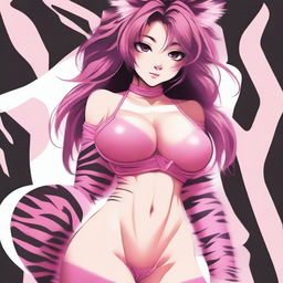 A detailed illustration of a girl in a skimpy pink tiger outfit