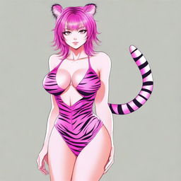 A detailed illustration of a girl in a skimpy pink tiger outfit