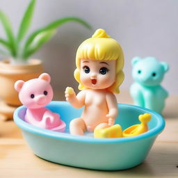 A delightful scene showing the unboxing of cute baby bath toys