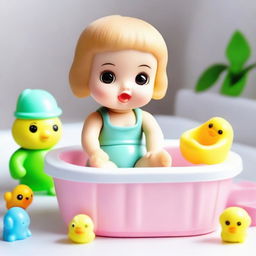 A delightful scene showing the unboxing of cute baby bath toys