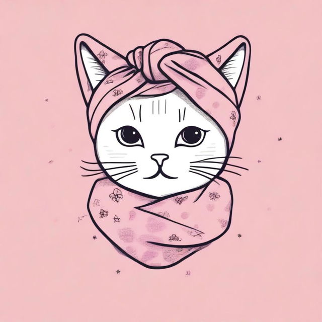 A t-shirt design featuring a cute cat wearing a turban wrap on its head