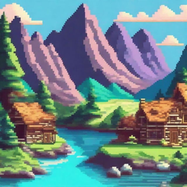 Create a vibrant and detailed pixel art scene