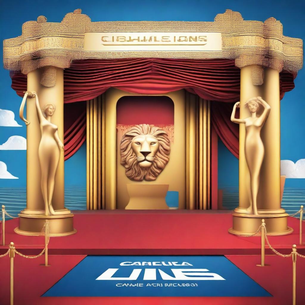 Design a vibrant and dazzling scene depicting the Cannes Lions Film Festival, emphasizing its prestigious atmosphere and connection to Mind Initiatives