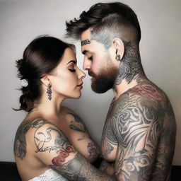 Uma imagem de um homem forte com tatuagens em uma sacada, e uma mulher na sacada ao lado, com o título em português 'Amor e Confusão'