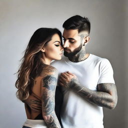 Uma imagem de um homem forte com tatuagens em uma sacada, e uma mulher na sacada ao lado, com o título em português 'Amor e Confusão'