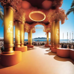 Design a vibrant and dazzling scene symbolizing the Cannes Lions Film Festival, emphasizing its prestigious atmosphere and connection to Mind Initiatives