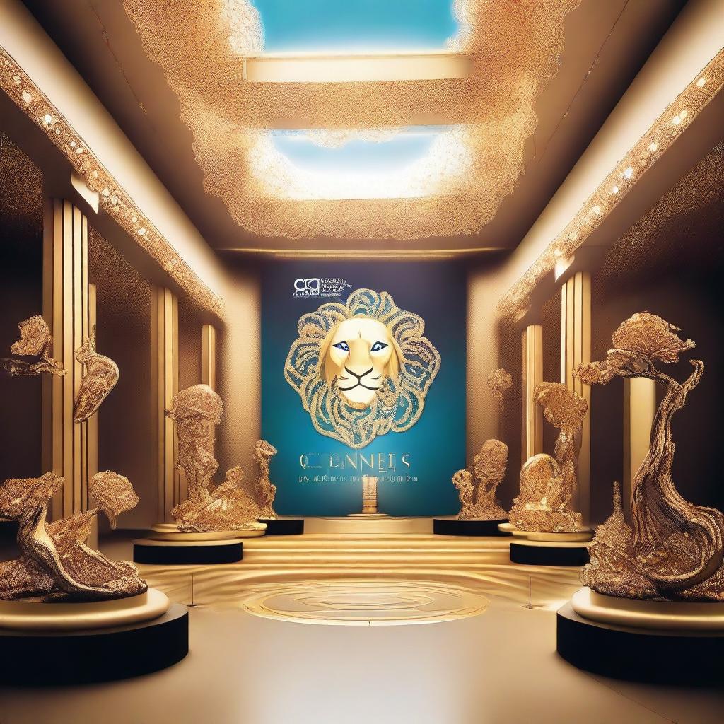 Design a vibrant and dazzling scene symbolizing the Cannes Lions Film Festival, emphasizing its prestigious atmosphere and connection to Mind Initiatives