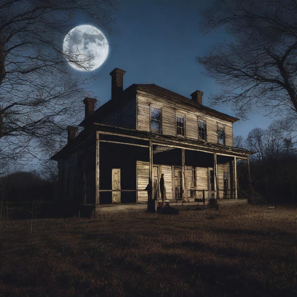 Three escaped convicts discover an old abandoned plantation home at night under the light of a full moon