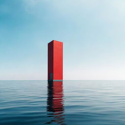 A lonely skyscraper standing tall in the middle of the sea