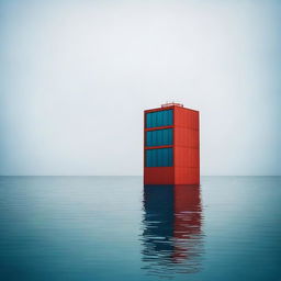 A lonely skyscraper standing tall in the middle of the sea