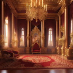 A majestic royal throne room in a detailed digital painting