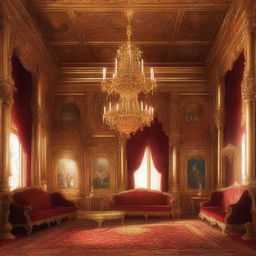 A majestic royal throne room in a detailed digital painting