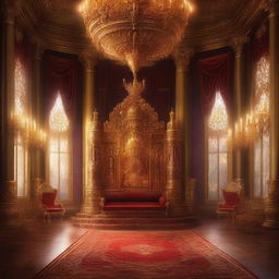 A majestic royal throne room in a detailed digital painting