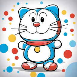 A vibrant and colorful cartoon sketch featuring Doraemon, the popular robotic cat from the future