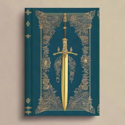 A vintage book cover featuring a beautiful and long sword as the central element