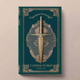 A vintage book cover featuring a beautiful and long sword as the central element