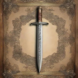 A vintage virtual book cover featuring a prominent sword