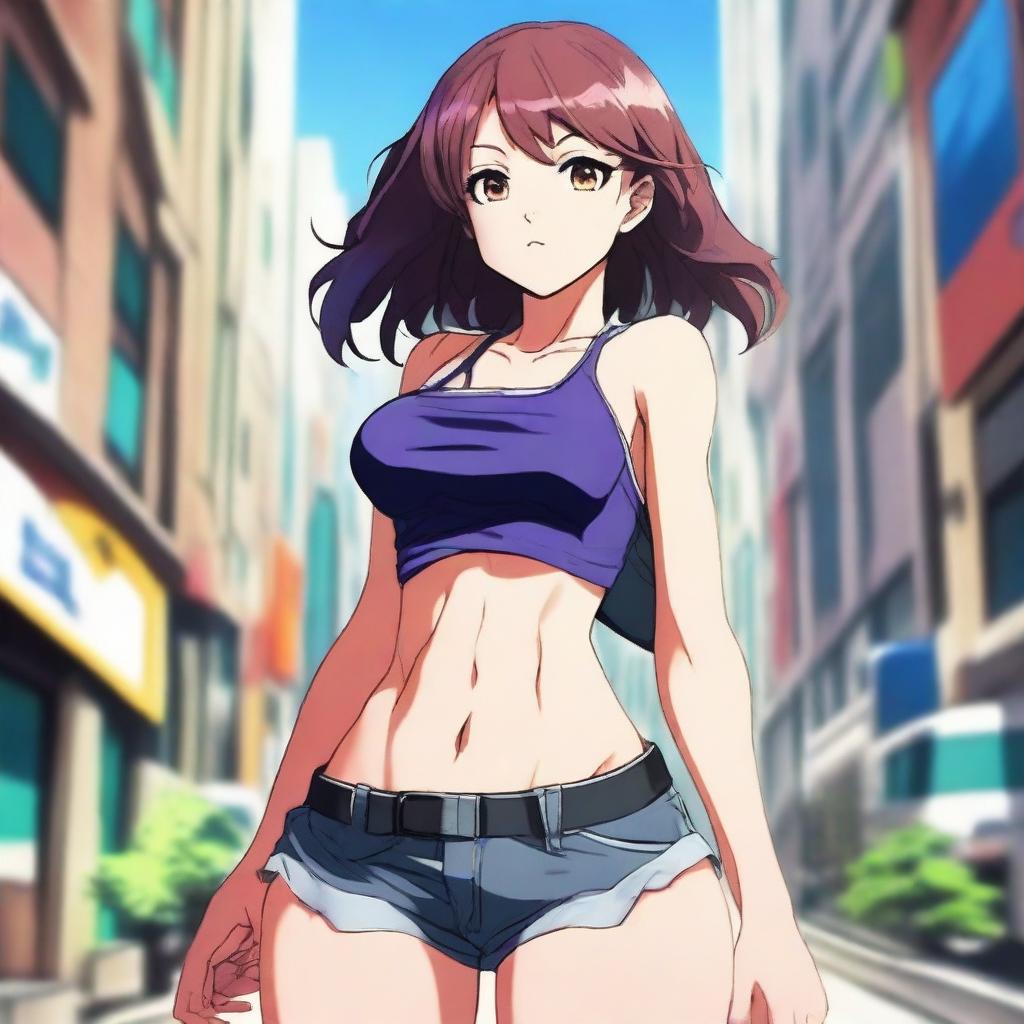 A highly detailed illustration of an anime girl showcasing well-defined abdominals