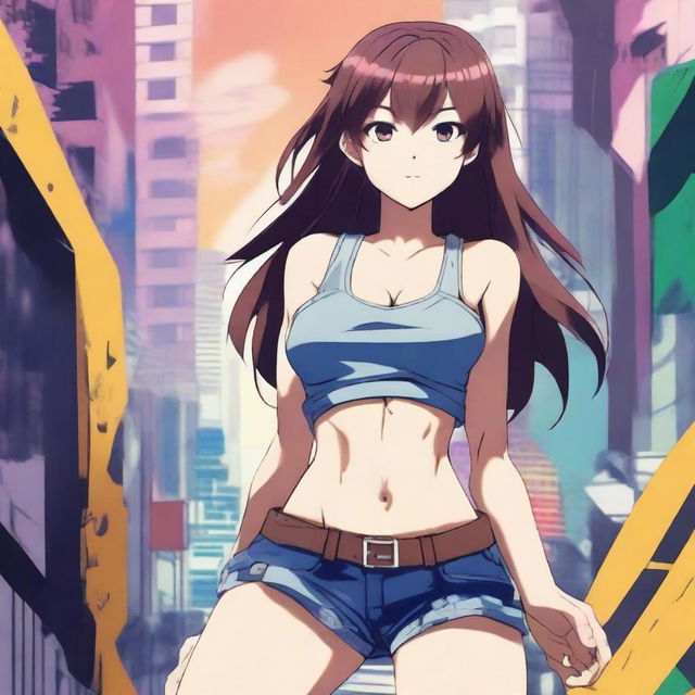 A highly detailed illustration of an anime girl showcasing well-defined abdominals