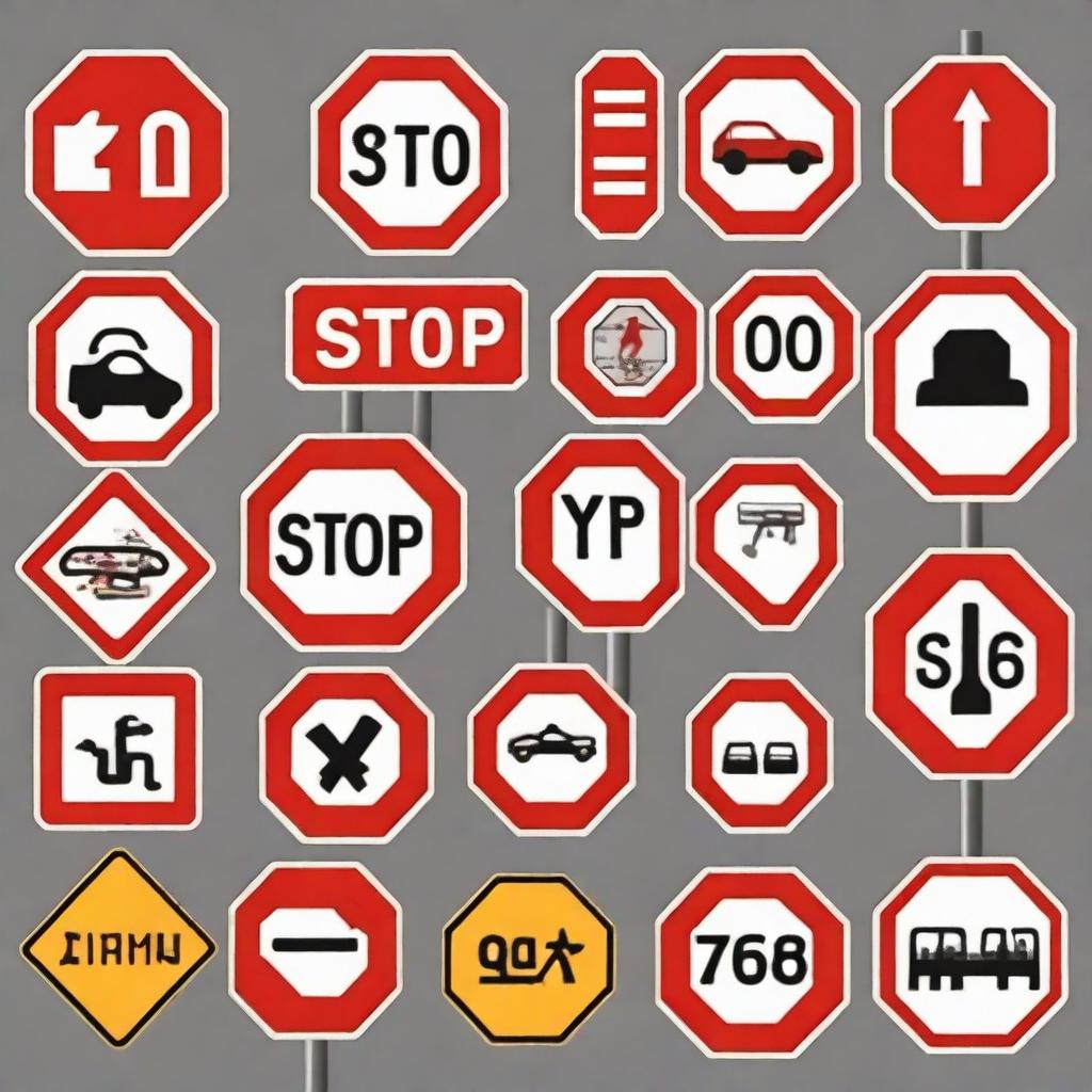 A detailed image of various traffic signs