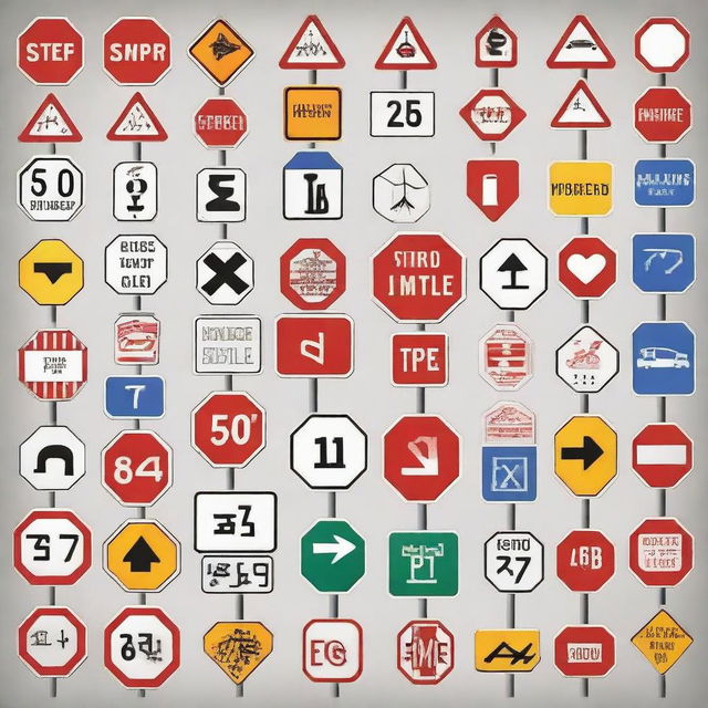 A detailed image of various traffic signs