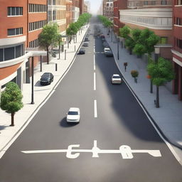 A realistic city street scene featuring various traffic signs and road elements