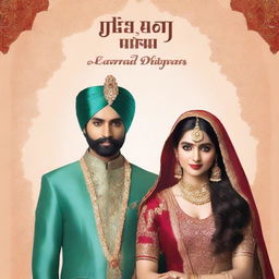 A Wattpad cover featuring an Indian man and woman dressed in traditional wedding attire, looking royal and elegant