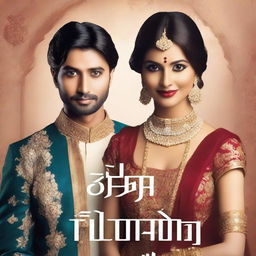 A Wattpad cover featuring an Indian man and woman dressed in traditional wedding attire, looking royal and elegant