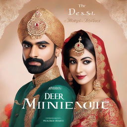 A Wattpad cover featuring an Indian man and woman dressed in traditional wedding attire, looking royal and elegant