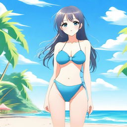 A beautiful anime girl standing in a very small swimsuit, posing confidently