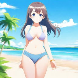 A beautiful anime girl standing in a very small swimsuit, posing confidently