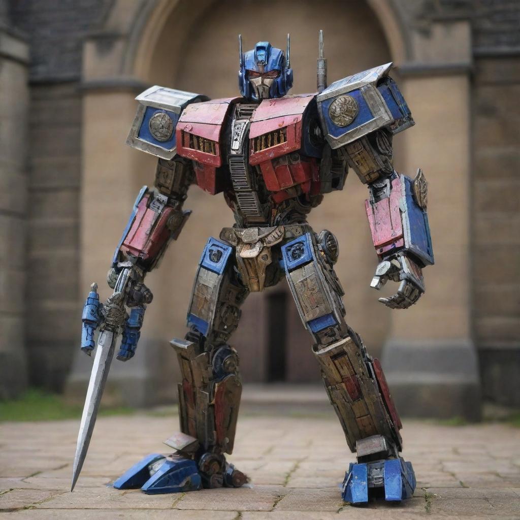 Transformers robots designed in intricate medieval style, complete with armors, castles, and ye olde weaponry.