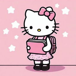 Create an image of Hello Kitty as a mean girl, carrying an academy bag and learning in an academy setting