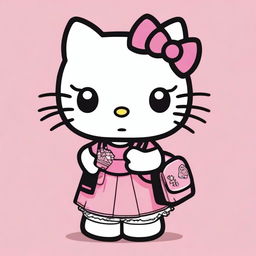 Create an image of Hello Kitty as a mean girl, carrying an academy bag and learning in an academy setting