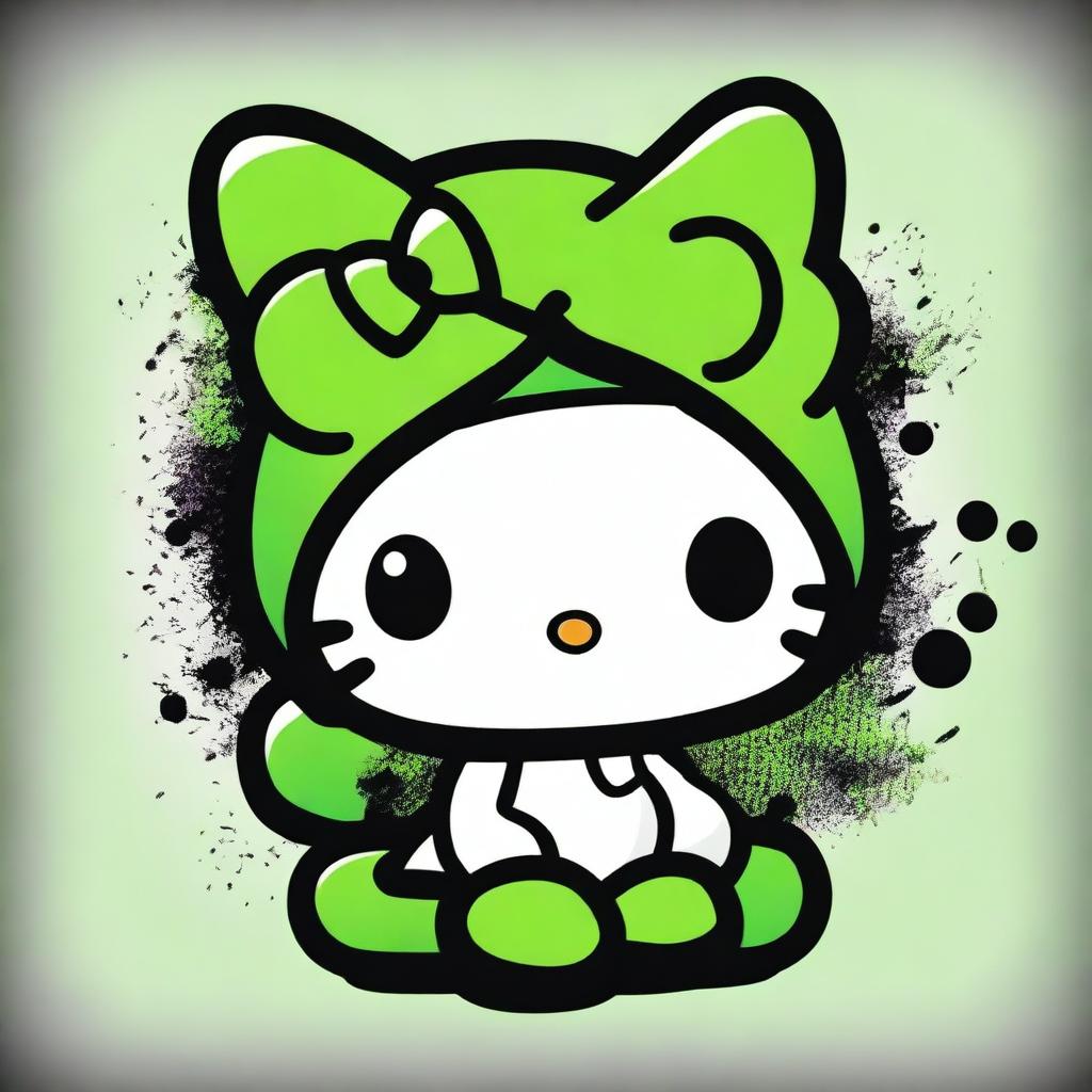 Create an image of Hello Kitty with a fun and quirky toxic theme, suitable for a gift shop