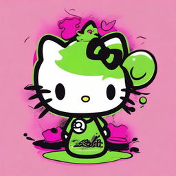 Create an image of Hello Kitty with a fun and quirky toxic theme, suitable for a gift shop