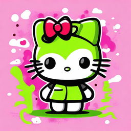 Create an image of Hello Kitty with a fun and quirky toxic theme, suitable for a gift shop