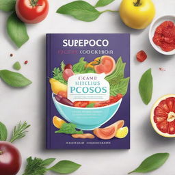 Create an ebook mockup cover for a cookbook titled 'Super Delicious PCOS Cookbook for Newly Diagnosed'