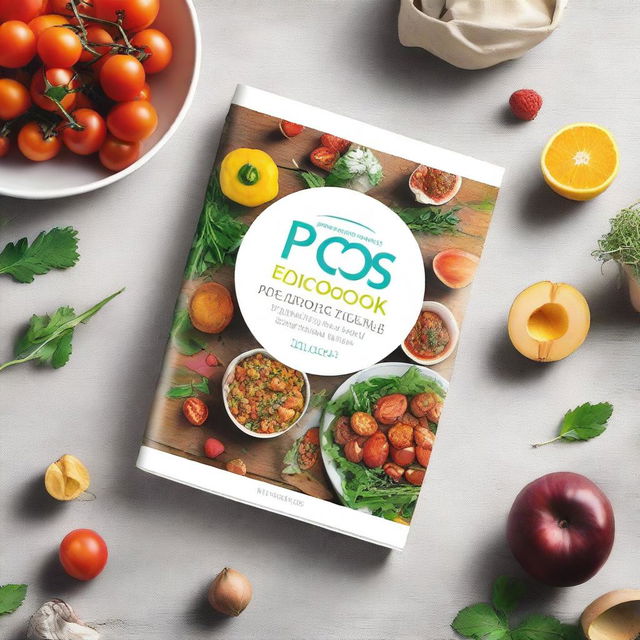 Create an ebook mockup cover for a cookbook titled 'Super Delicious PCOS Cookbook for Newly Diagnosed'