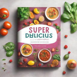 Create an ebook mockup cover for a cookbook titled 'Super Delicious: A Cookbook for the Newly Diagnosed'