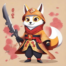 A charming Minion character dressed as a kitsune, wearing a traditional fox mask and holding a fox-themed gun