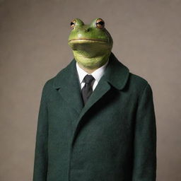 A man with frog-like features wearing a long overcoat