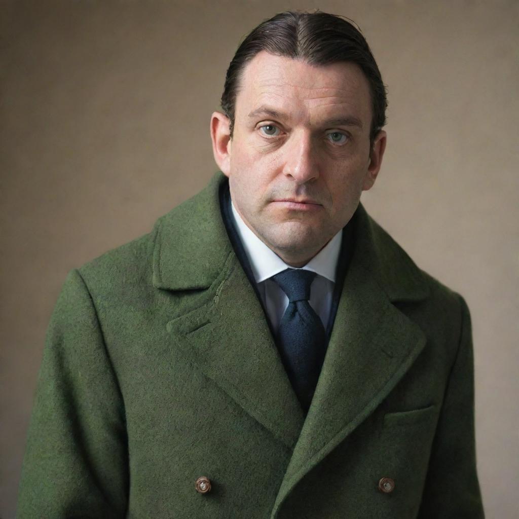 A man with frog-like features wearing a long overcoat