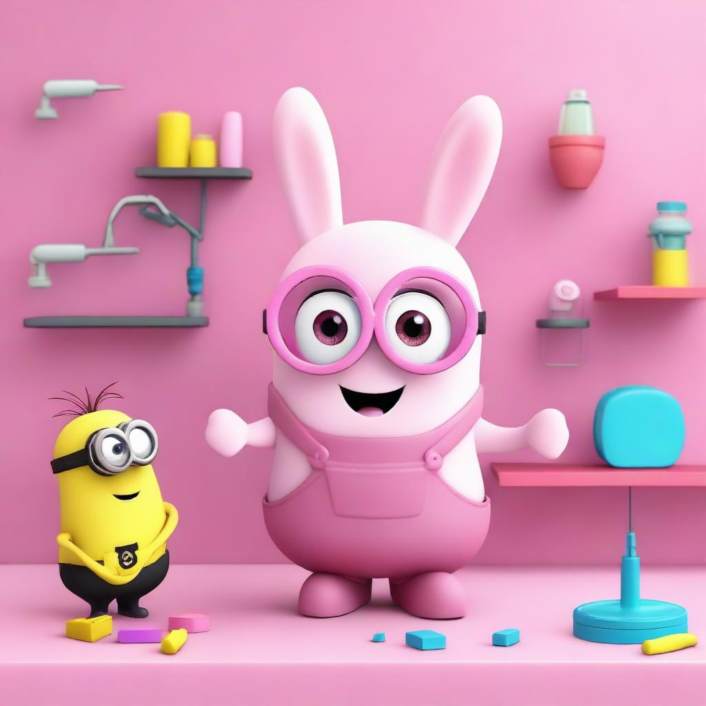 A pink bunny minion getting a remodel