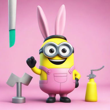 A pink bunny minion getting a remodel