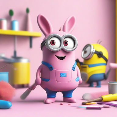 A pink bunny minion getting a remodel