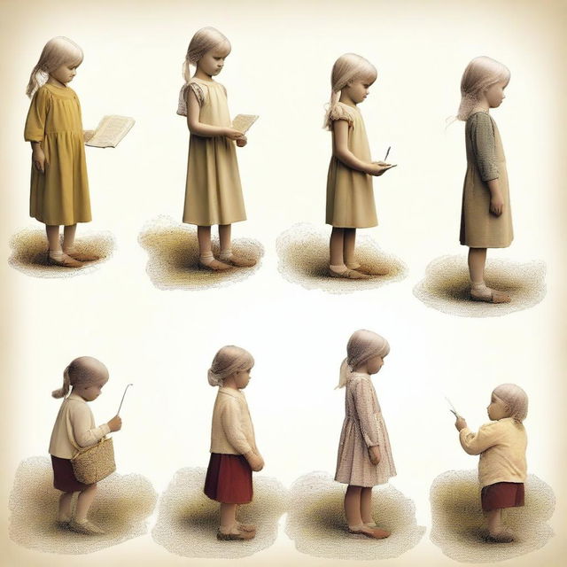 An artistic representation of the various stages in the life of a human girl, from childhood to old age