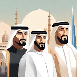 A detailed and respectful illustration of the great leaders of the United Arab Emirates