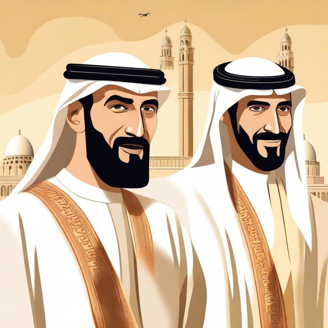 A detailed and respectful illustration of the great leaders of the United Arab Emirates