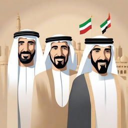 A detailed and respectful illustration of the great leaders of the United Arab Emirates